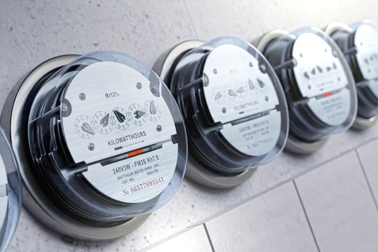 Best Electrician Near Me in Wellington Florida Close Up of a Row of Power Meters on a Wall